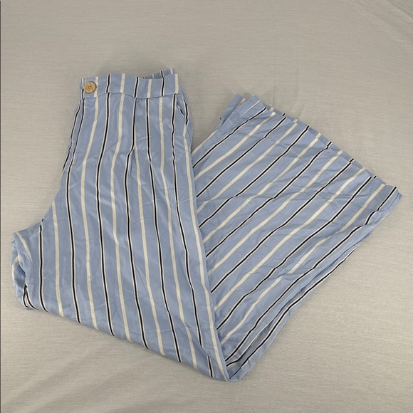 rae mode Pants - Rae Mode Pants Wm 1X Seneca Light Blue Striped Wide-Leg Button Close